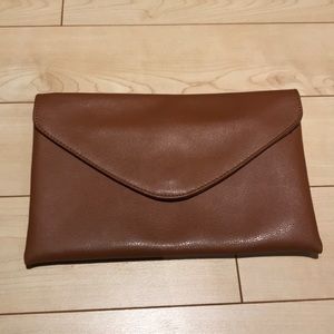 J.crew brown leather envelope clutch with chain